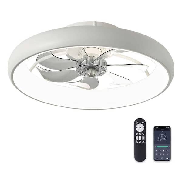 WDETR 20 in. LED Indoor White Low Profile Ceiling Fan with Light Semi Flush Mount Bedroom Lighting