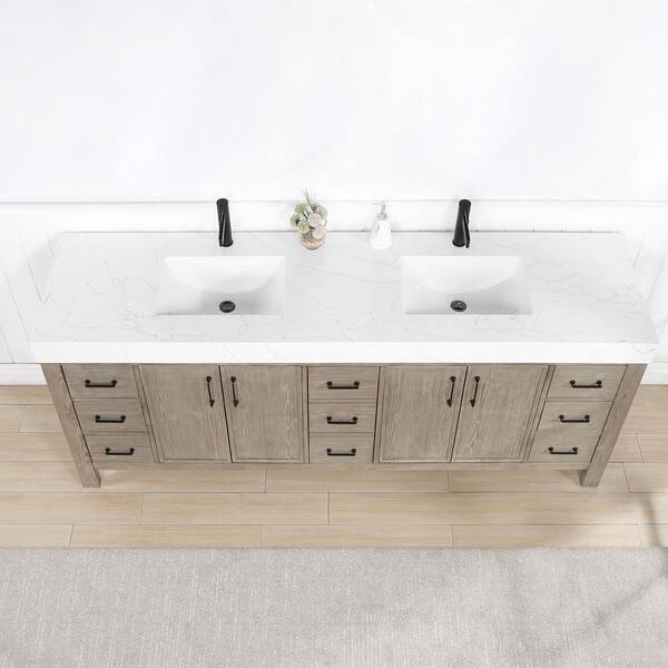 Atwell 84 Inch White Wood Double Bathroom Sink Vanity