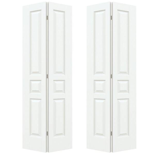 JELD-WEN 36 in. x 80 in. Avalon White Painted Textured Hollow Core Molded Composite Closet Bi-fold Double Door