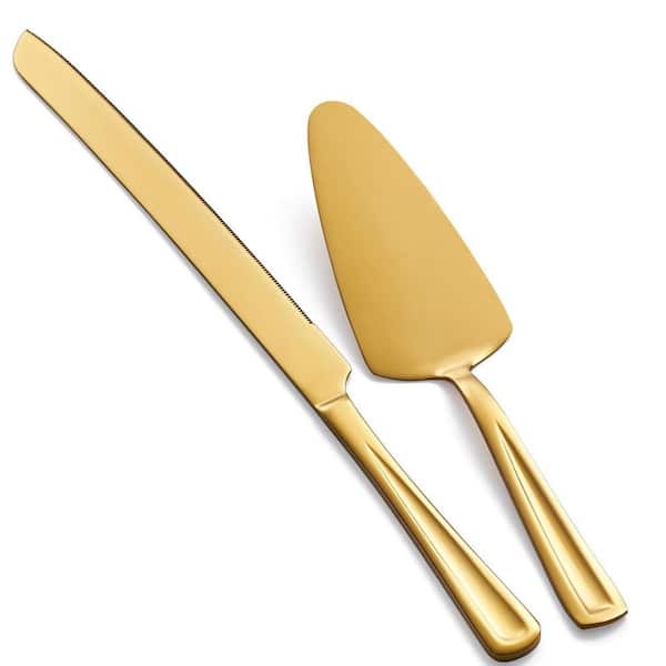 13 in. Stainless Steel Cake Knife and Server Set for Wedding, Birthday, Parties, and Anniversary, Gold (1-Pack)