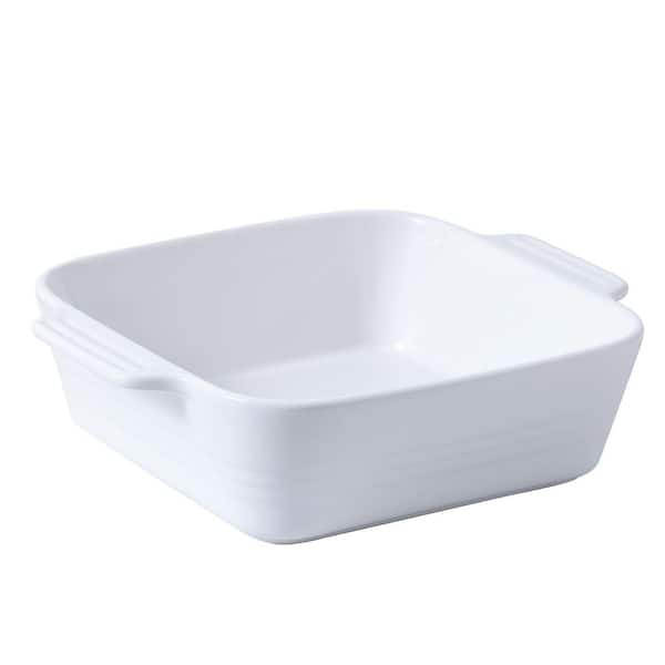 2 Qt. White Ceramic Casserole Dishes for Oven, Cake Pan with Handle for Brownie, Lasagna, Casserole, Square Baking Pan