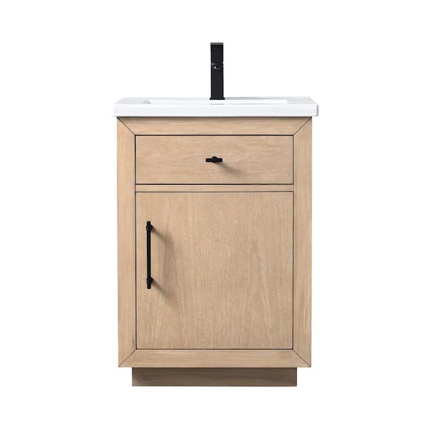 24 in. W x 18.5 in. D x 34 in. H Single Sink Bath Vanity in Light Wheat with Ceramic Top in White