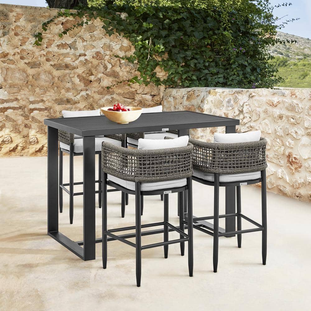 Felicia Black 5-Piece Aluminum Rectangle Bar Height Outdoor Dining Set with