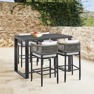 Felicia Black 5-Piece Aluminum Rectangle Bar Height Outdoor Dining Set with Grey Cushions