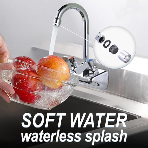 Wall Mount Double Handle Commerical Kitchen Standard Kitchen Faucet with 360° Swivel Spout in Polished Chrome