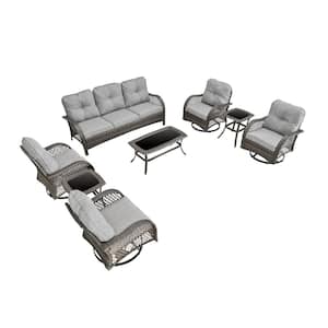 8-Piece Wicker Patio Conversation Set with Gray Cushions