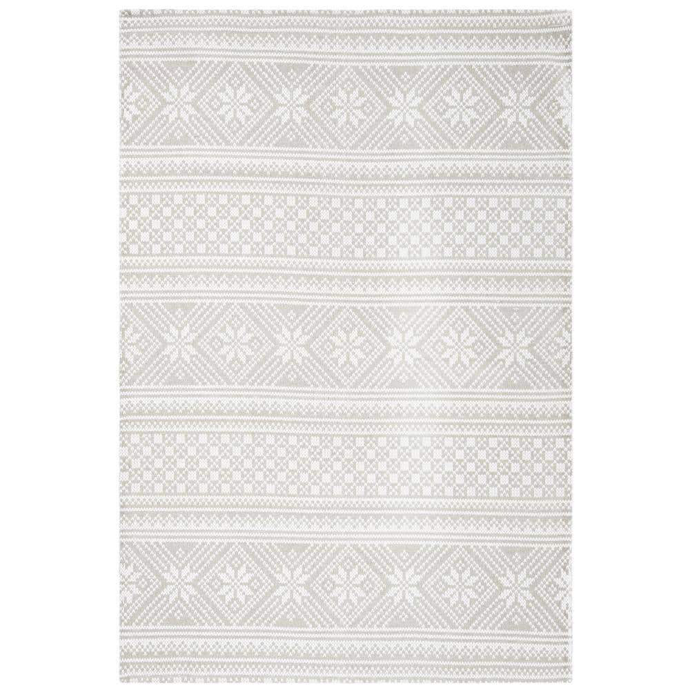 Silver and Ivory Geometric Cotton 4' x 6' Handmade Rug