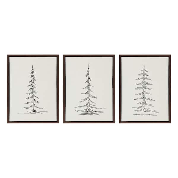 Kate and Laurel Sylvie Minimalist Evergreen Trees by the Creative Bunch Studio 3-Piece Framed Art Print 18 in. x 24 in.