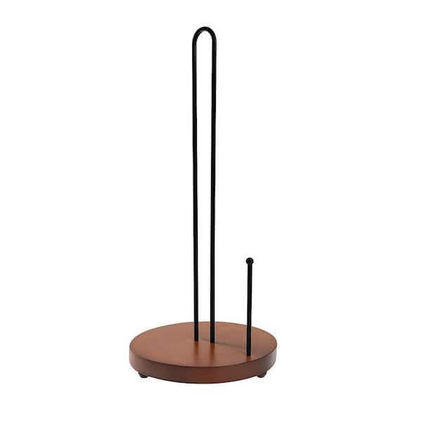Countertop Mount Brown Rustic Style Paper Towel Holder with Heavy Duty Wood Base for Kitchen Home Decor Stand