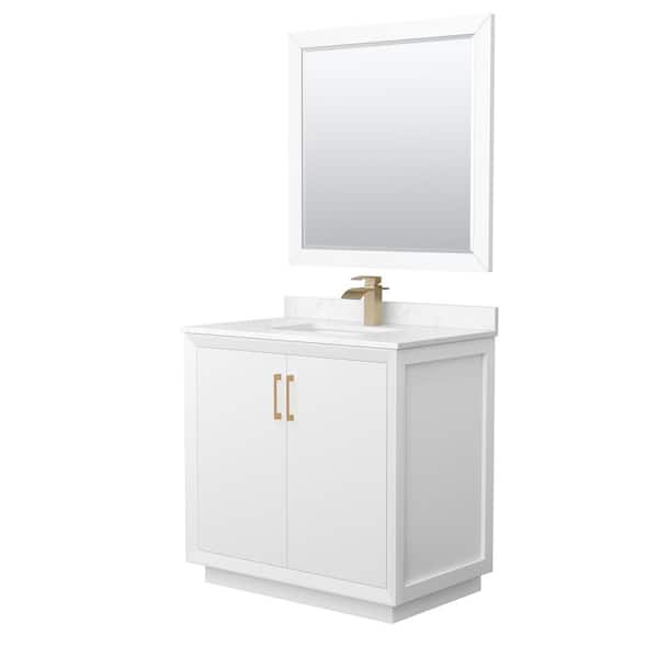 Wyndham Collection Strada 36 in. W x 22 in. D x 35 in. H Single Bath Vanity in White with Carrara Cultured Marble Top and 34" Mirror