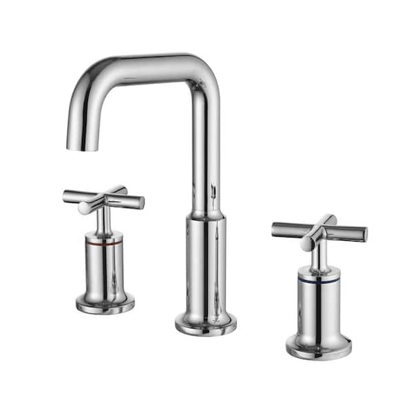 Tomfaucet 8 in. Widespread Deck Mount 2-Handle Bathroom Faucet in Polished Chrome