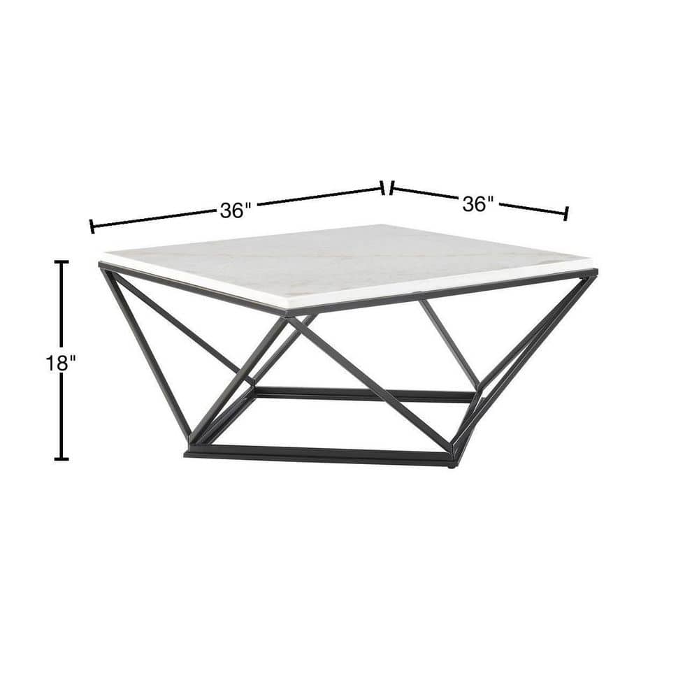 Conner Square White Marble Top Coffee Table with Black Metal Base