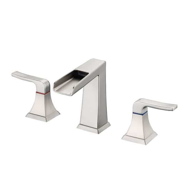 Unbranded 8 in.Widespread Double Handle Brushed Nickel 3 Hole Bathroom Faucet 1.2 GPM with Pop-up Drain&Waterfall Rotatable Spout