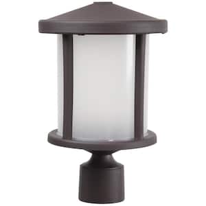 14 in. H x 9 in. W Bronze Housing with Frost Acrylic Lens Round Decorative Composite Post Top Light with 4000K LED Lamp