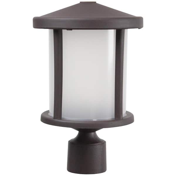 SOLUS 14 in. H x 9 in. W Bronze Housing with Frost Acrylic Lens Round Decorative Composite Post Top Light with 3000K LED Lamp