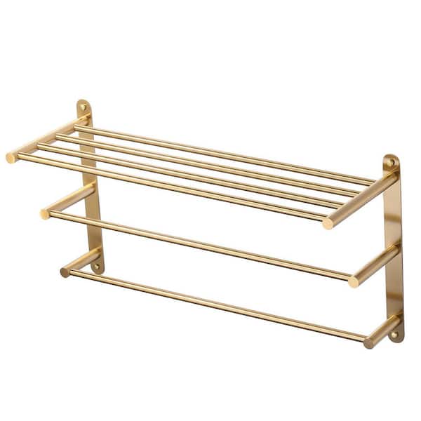 Round 24 in. 3-Tier Wall Mounted Towel Rack in Brushed Gold