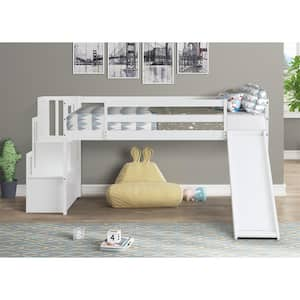 White Loft Bed with Stair Case and Slide