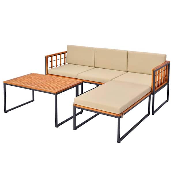 Costway 5-Piece Wood Patio Conversation Set with Back Cushions