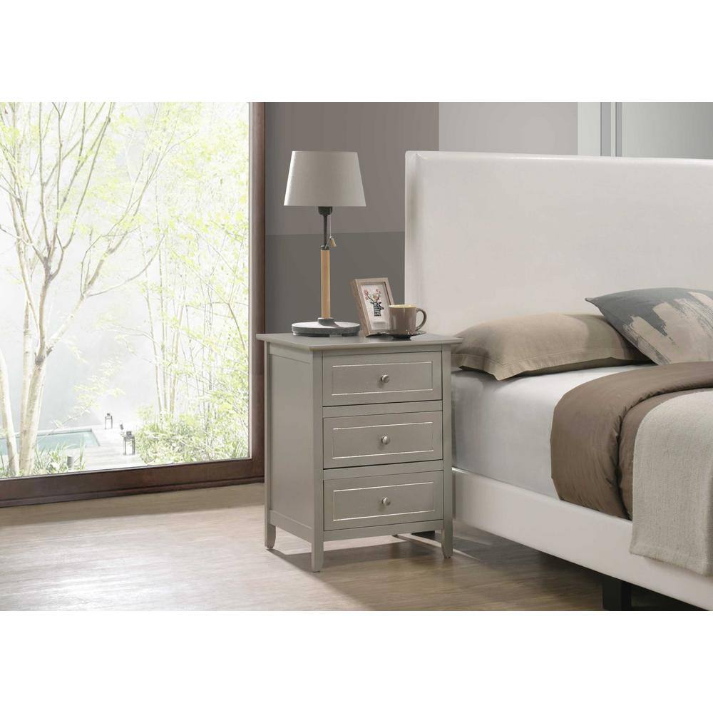 Daniel 3-Drawer Silver Champagne Nightstand (25 in. H x 19 in. W x 15 in. D