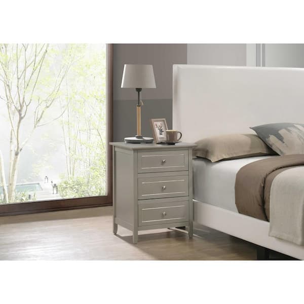 AndMakers Daniel 3-Drawer Silver Champagne Nightstand (25 in. H x 19 in. W x 15 in. D)
