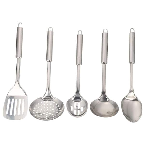 Stainless Steel 4-Piece Utensil Set with Heat-Resistant Handles, Slotted Spatula, Soup Spoon and Colander Spoon