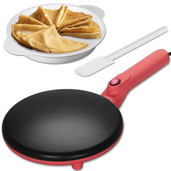8 in. Instant Crepe Maker with Handle and Non-stick Cooking Surface, Electric Crepe Pan, Crepera Electrica, Red