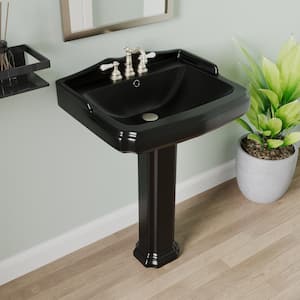 23 in. W x 19 in. D Rectangular Vitreous China Bathroom Pedestal Sink in Black with 4 in. Centerset Faucet Holes