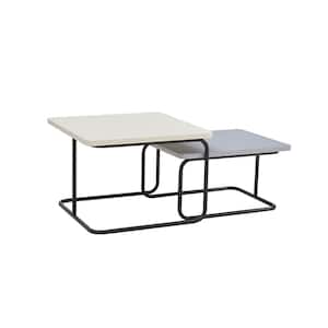 Riley 23.25 in. Cream Weave And Gray Square Composite Nesting Coffee Table With Textured Table Tops (2-Piece)