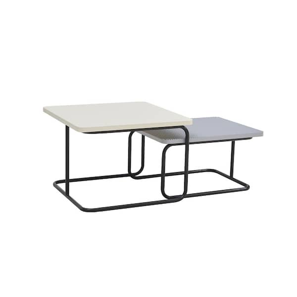 Furniture of America Riley 23.25 in. Cream Weave And Gray Square Composite Nesting Coffee Table With Textured Table Tops (2-Piece)