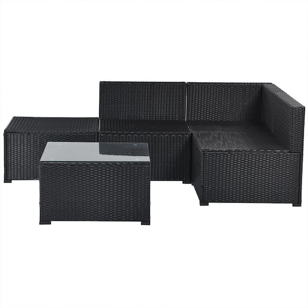 Maincraft Black 5-Piece Wicker Outdoor Patio Conversation Set with Beige Cushions