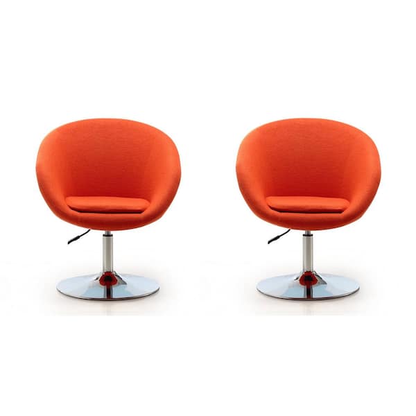 Manhattan Comfort Hopper Modern Orange and Polished Chrome Wool Blend Upholstered Accent Side Chair (Set of 2)
