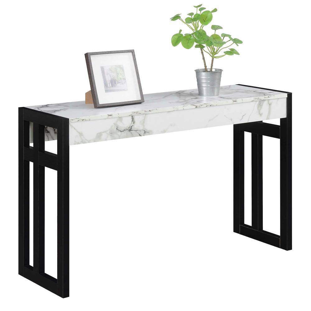Monterey 50'' White Faux Marble & Black Wood Versatile Console Table