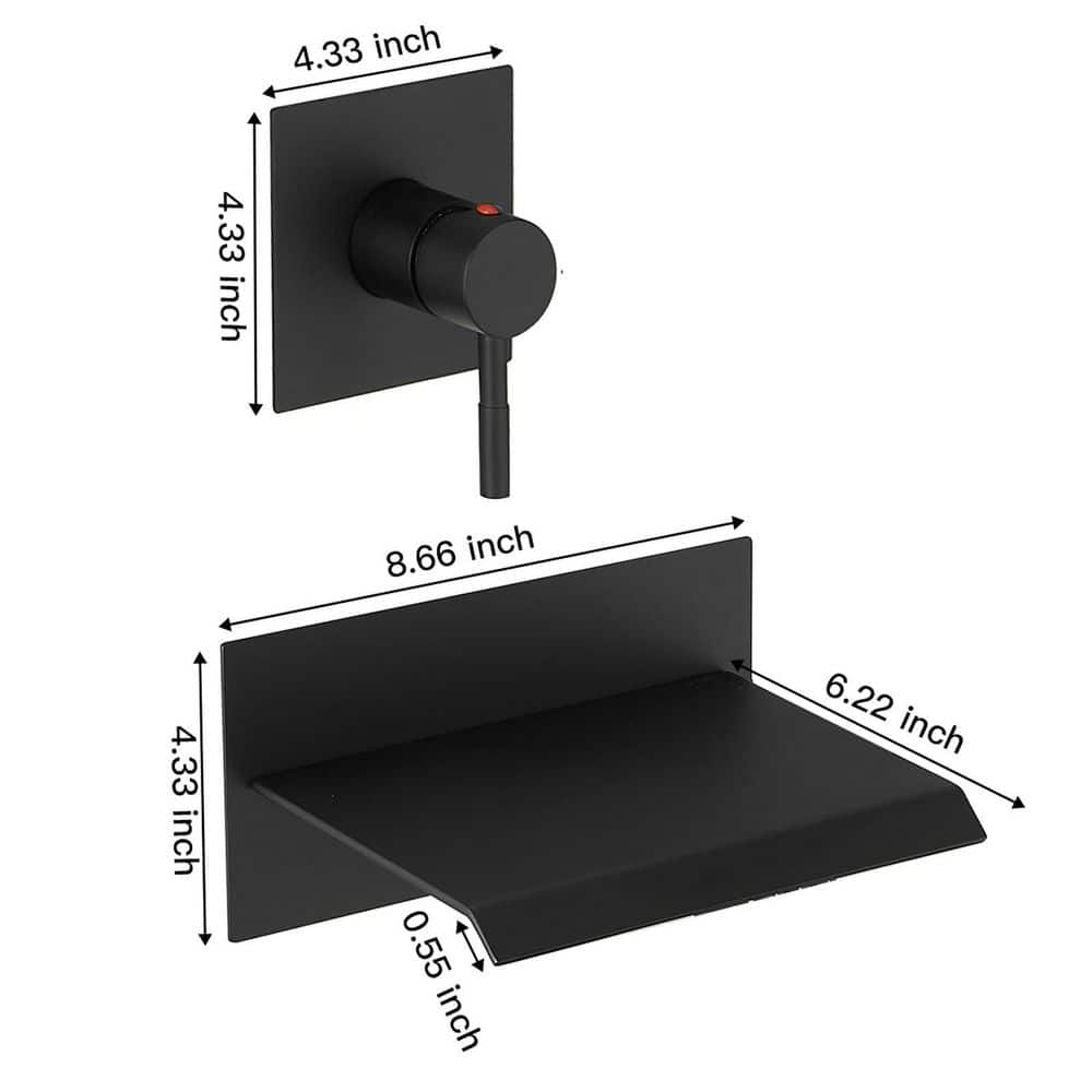 Matte Black Wall-Mount Waterfall Tub Faucet with Lever Handle
