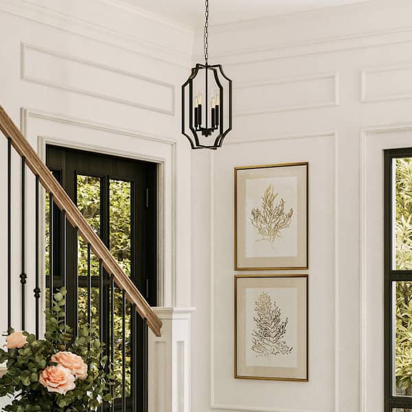 Cloverhill Collection 13.5 in. 4-Light Matte Black Transitional Pendant for Hall and amp; Foyer and Kitchen