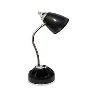 20 in. Black Organizer Desk Lamp with Charging Outlet Lazy Susan Base