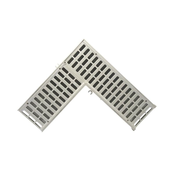5 in. Pro Series Channel Drain 90° Elbow and Grate Plastic Deep Profile, Light Gray