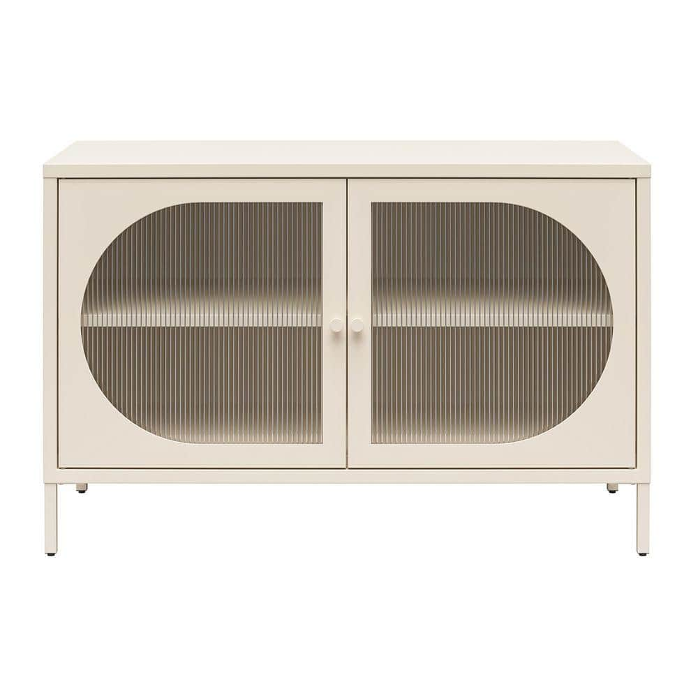 Mr. Kate Luna Parchment Wide 2 Door Storage Cabinet with Fluted Glass ...