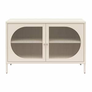 Luna Parchment Wide 2 Door Storage Cabinet with Fluted Glass
