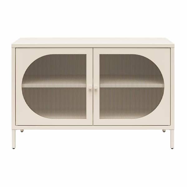 Mr. Kate Luna Parchment Wide 2 Door Storage Cabinet with Fluted Glass
