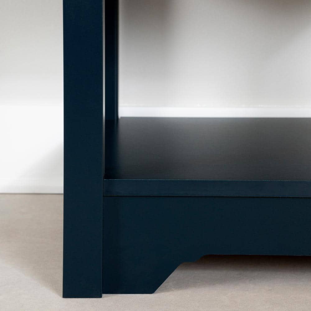 Navy Blue Rectangular Wood End Table with Storage