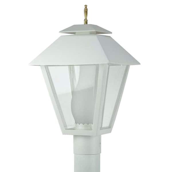 Colonial 1-Light White Hardwired Weather Resistant Plastic Outdoor Post Light with 4000K LED Bulb Clear Beveled Diffuser