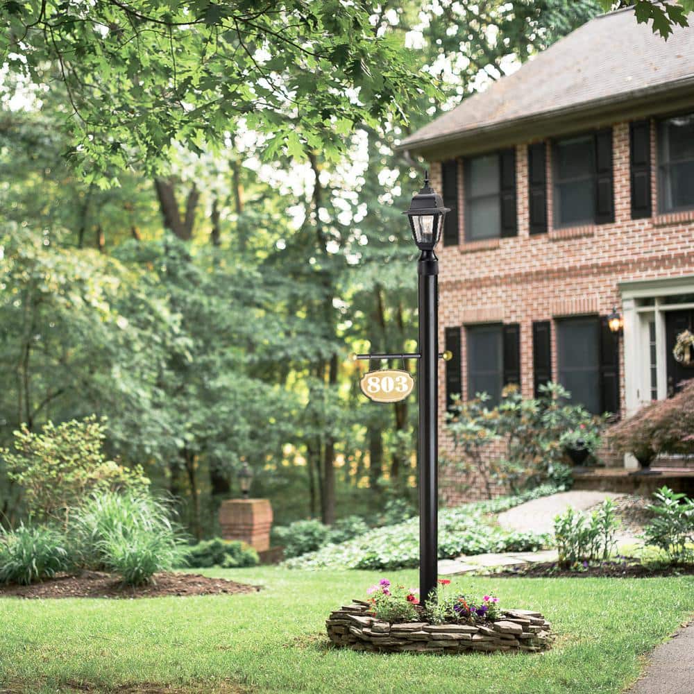 Black Steel Outdoor Lamp Post with Cross Arm, 80-Inch