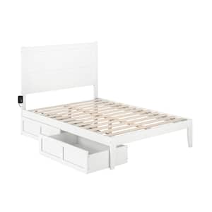 NoHo White Full Solid Wood Storage Platform Bed with 2 Drawers
