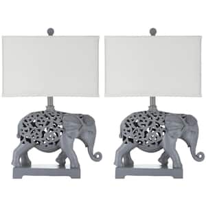 Hathi 25.5 in. Light Grey Elephant Table Lamp with Cream Shade (Set of 2)