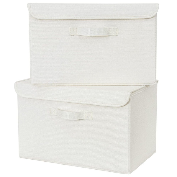 Unbranded White 16 in. x 10 in. Linen Decorative Basket Set of 2