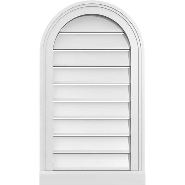 Ekena Millwork 16 in. x 28 in. Round Top White PVC Paintable Gable Louver Vent Functional