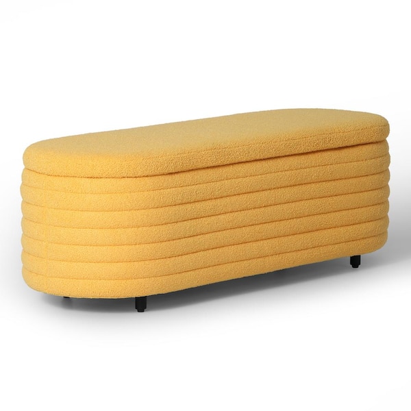 WESTINFURNITURE Bayville 54 in. Wide Oval Sherpa Upholstered Entryway Flip Top Storage Bedroom Accent Bench in Sunset Gold