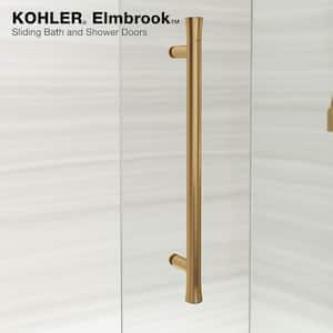 Elmbrook 55-60 in. W x 74 in. H Sliding Frameless Shower Door in Vibrant Brushed Moderne Brass with Crystal Clear Glass