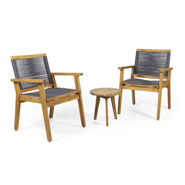 Noble House Dugway Teak 3-Piece Acacia Wood Outdoor Patio Conversation Set