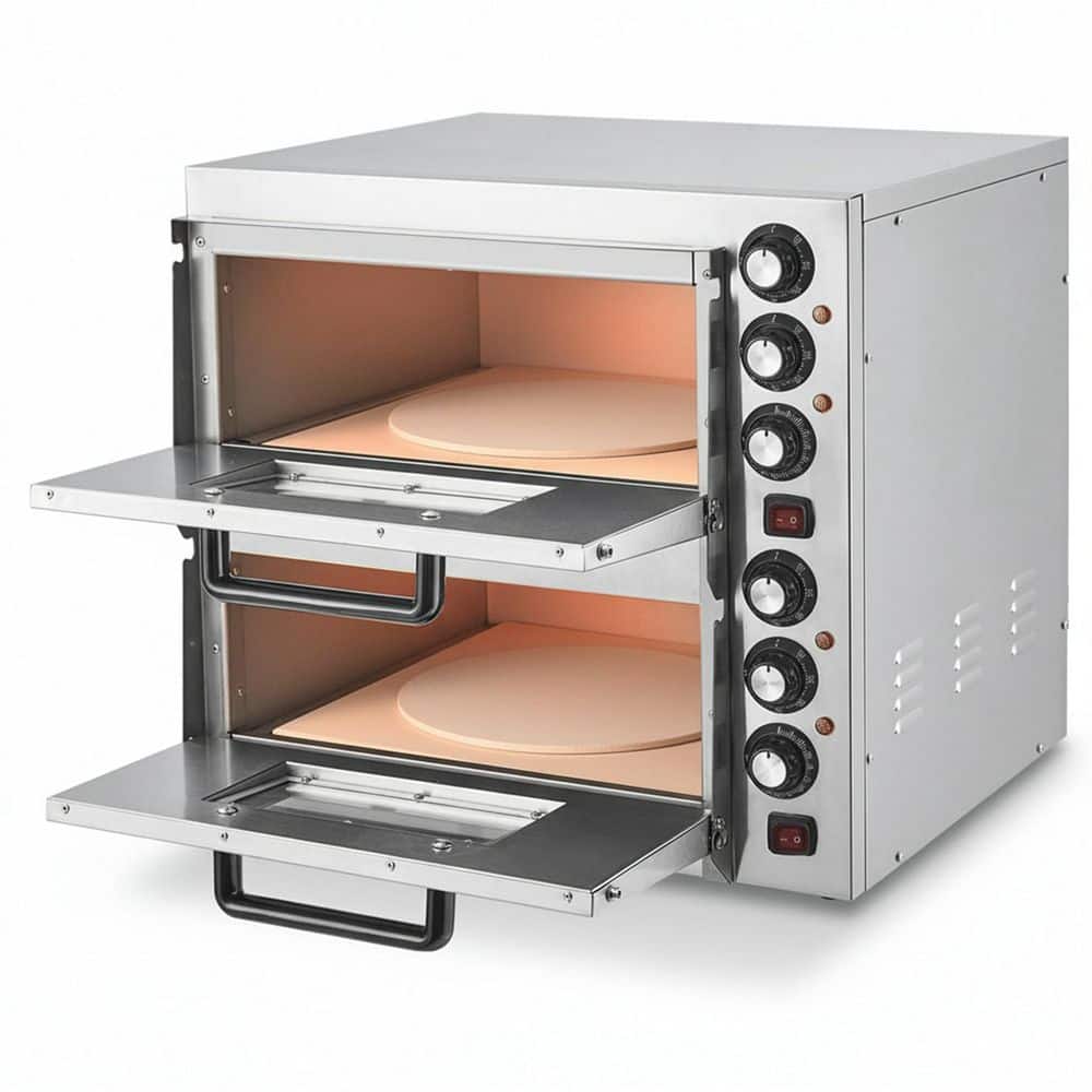 16 in. 3600W Double Electric Pizza Oven in Silver with View Window, Independent Upper & Bottom Temp Control